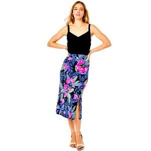 Lilly Pulitzer Floral Tropical Maxi Skirt XXS Navy Pink Side Slit Stretch Resort